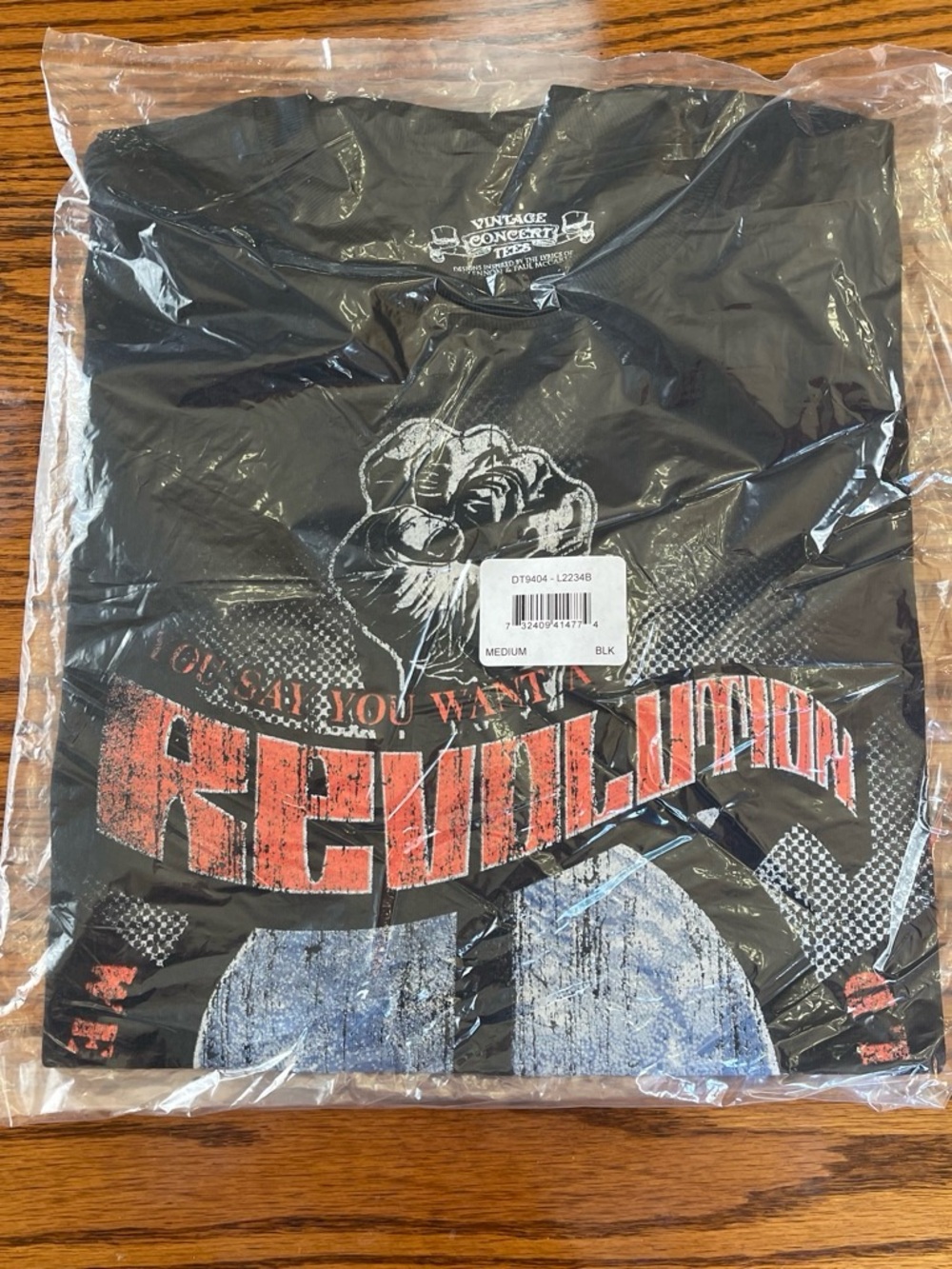 Black Graphic Short Sleeve Tee with Red 'Revolution' Print by Vintage Concert